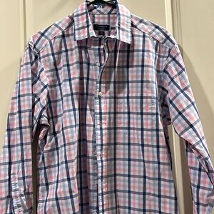 Club Room Regular Fit Performance Plaid Cotton button down Shirt size 16 32/33